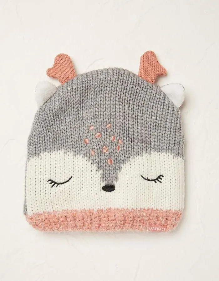 Kids FatFace Kids039 Sale Deer Beanie Pink