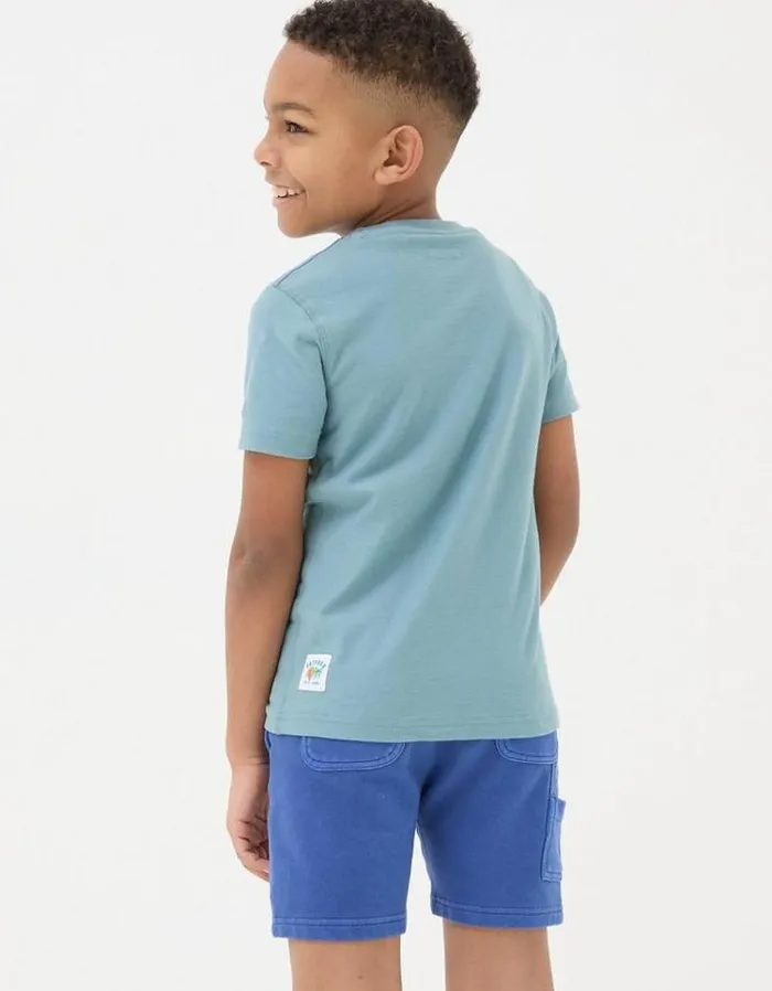 Kids FatFace Mini Me Outfits Chest Stripe Jersey TShirt Light Teal Blue