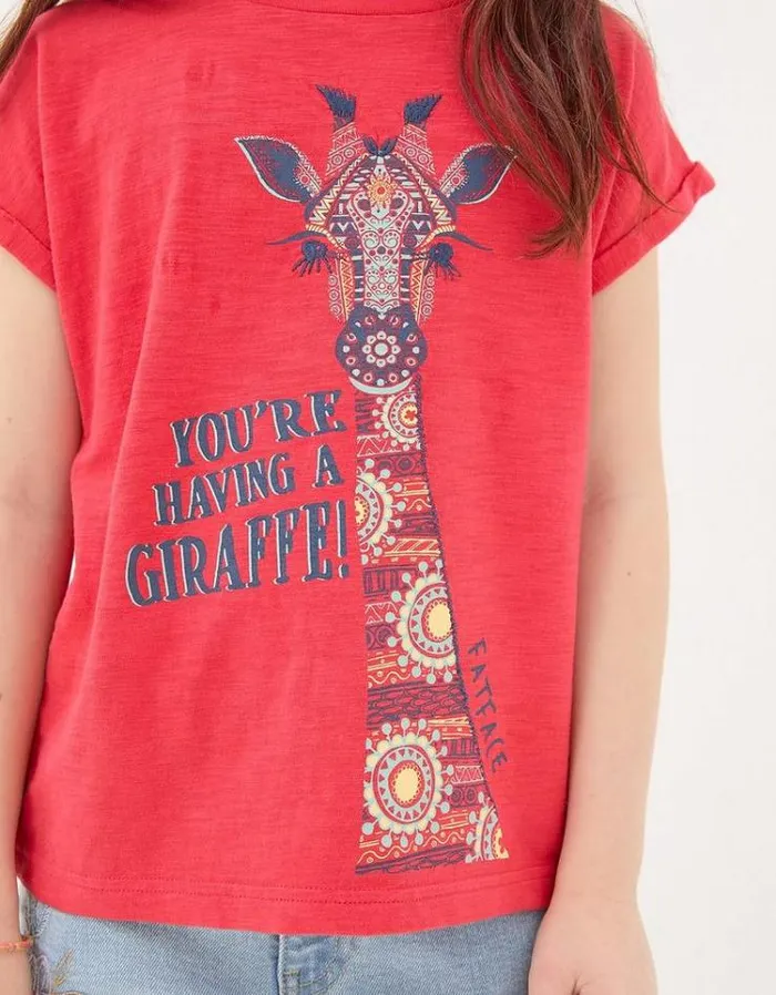 Kids FatFace Tops and TShirts Giraffe Graphic TShirt Bright Red