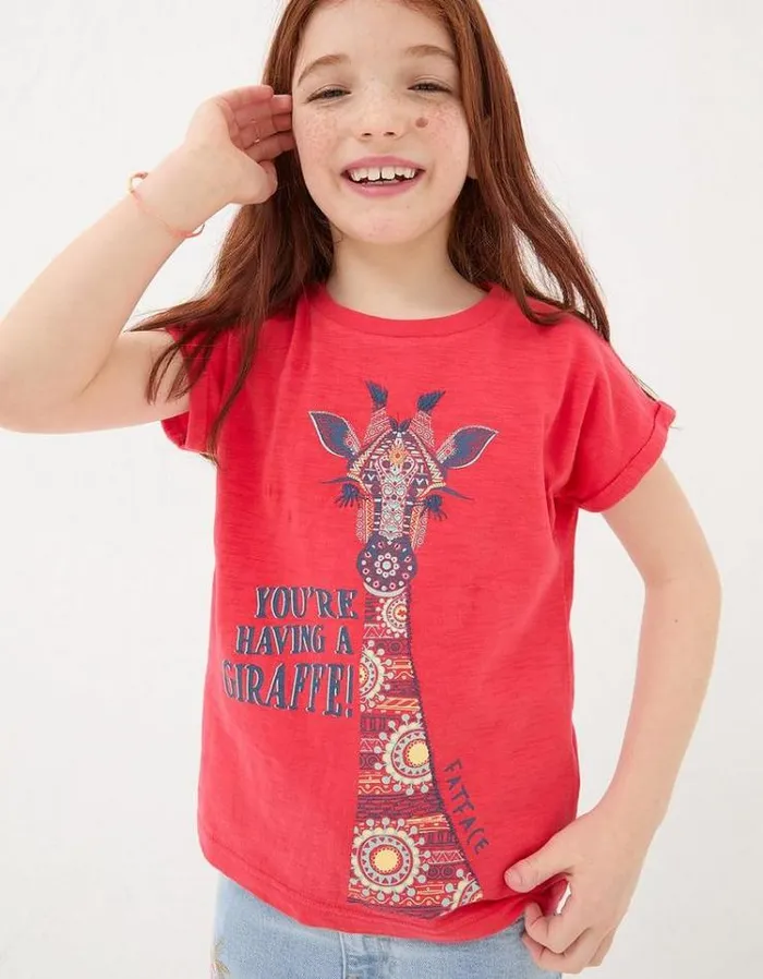 Kids FatFace Tops and TShirts Giraffe Graphic TShirt Bright Red