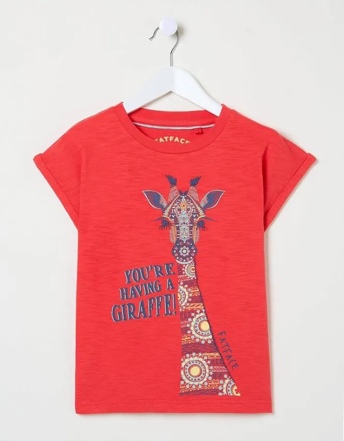 Kids FatFace Tops and TShirts Giraffe Graphic TShirt Bright Red
