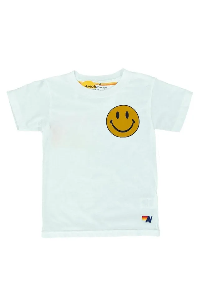 Kids Kids Collection Aviator Nation KID039S SMILEY 2 TEE 8211 WHITE