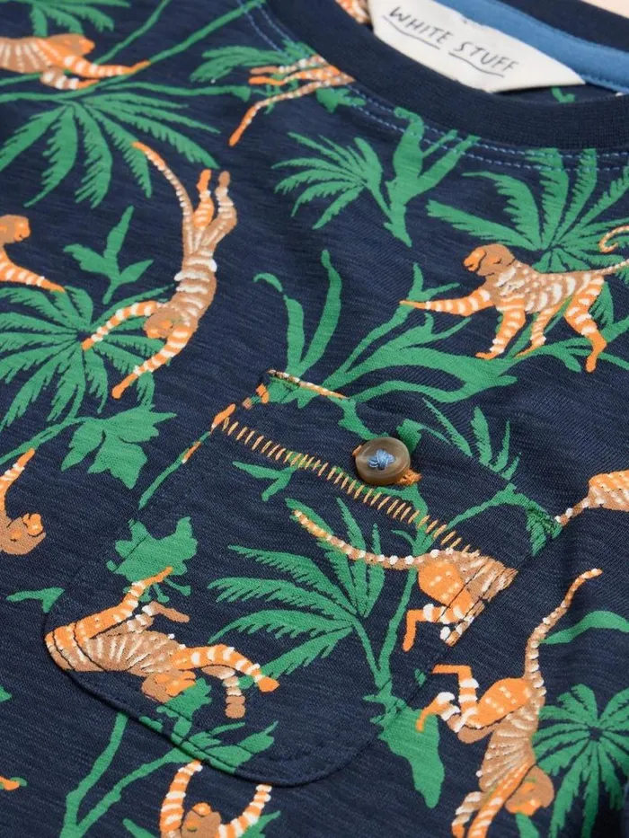 Kids Monkey Print SS Tee Navy Print White Stuff Tops