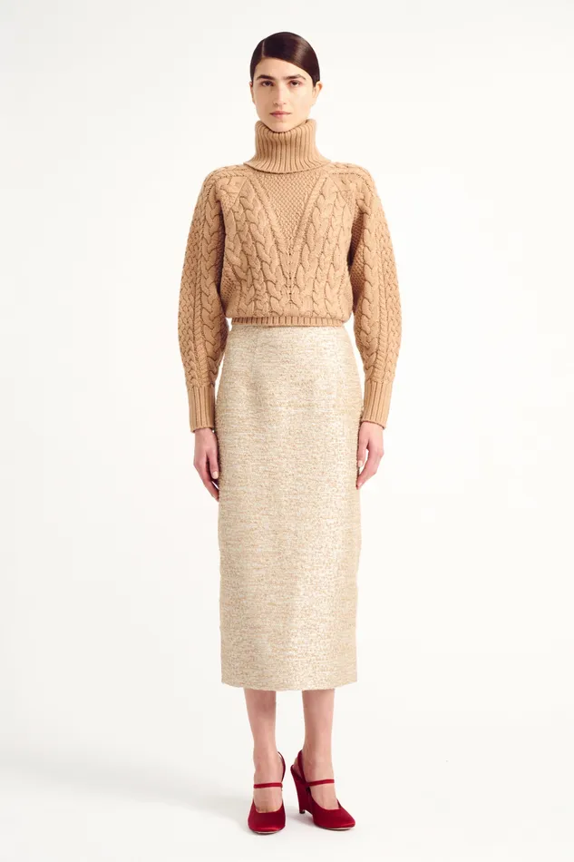 Knitwear Emilia Wickstead Women Otis Sand Melange Cashfeel Cable Knit Sweater