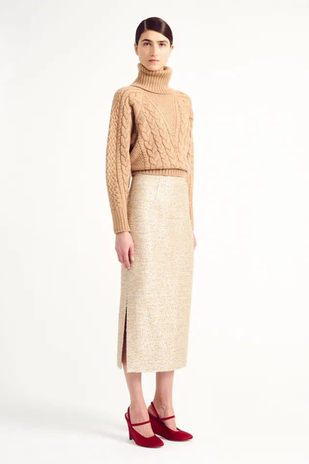 Knitwear Emilia Wickstead Women Otis Sand Melange Cashfeel Cable Knit Sweater Knitwear Emilia Wickstead Women Otis Sand Melange Cashfeel Cable Knit Sweater