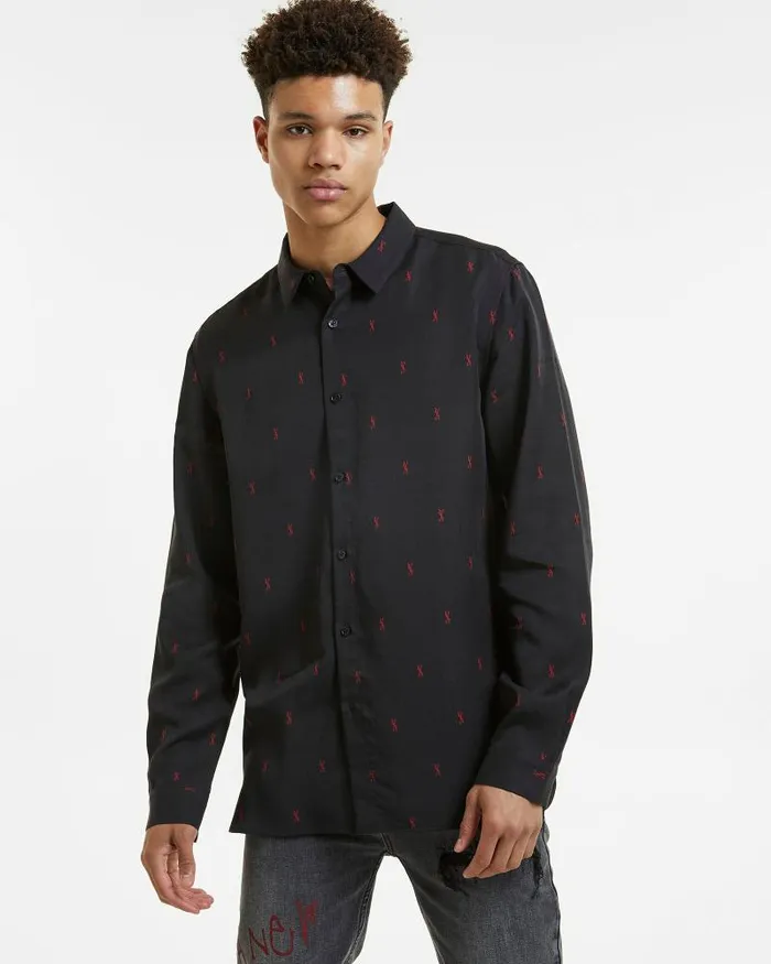 Ksubi Kash Ls Shirt Black Red Mens Shirts