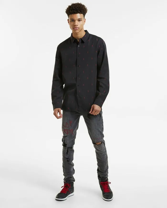 Ksubi Kash Ls Shirt Black Red Mens Shirts