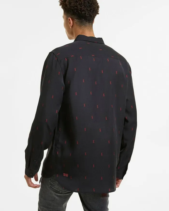Ksubi Kash Ls Shirt Black Red Mens Shirts