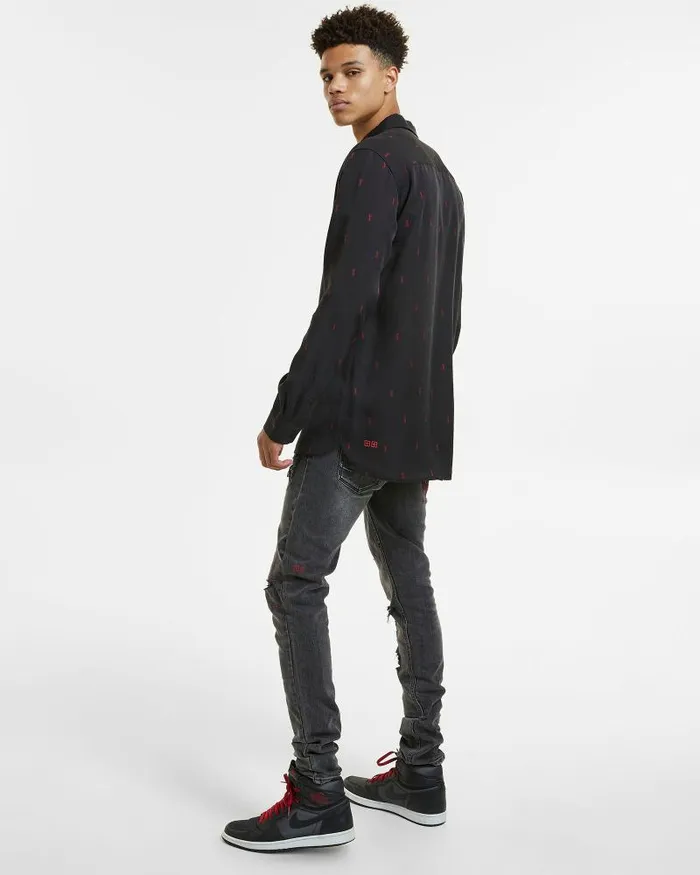 Ksubi Kash Ls Shirt Black Red Mens Shirts