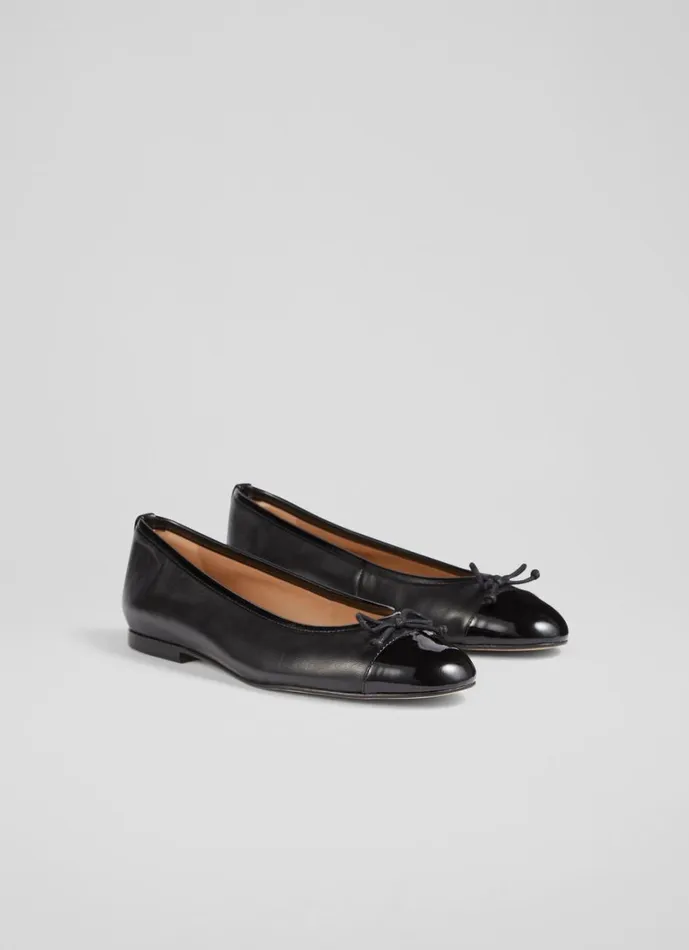 LKBennett Ballet Pumps Women Kara Black Leather And Patent Toe Cap Ballet Flats LKBennett Ballet Pumps Women Kara Black Leather And Patent Toe Cap Ballet Flats
