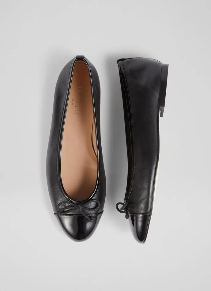 LKBennett Ballet Pumps Women Kara Black Leather And Patent Toe Cap Ballet Flats LKBennett Ballet Pumps Women Kara Black Leather And Patent Toe Cap Ballet Flats