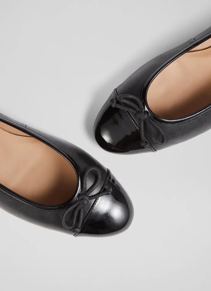 LKBennett Ballet Pumps Women Kara Black Leather And Patent Toe Cap Ballet Flats LKBennett Ballet Pumps Women Kara Black Leather And Patent Toe Cap Ballet Flats