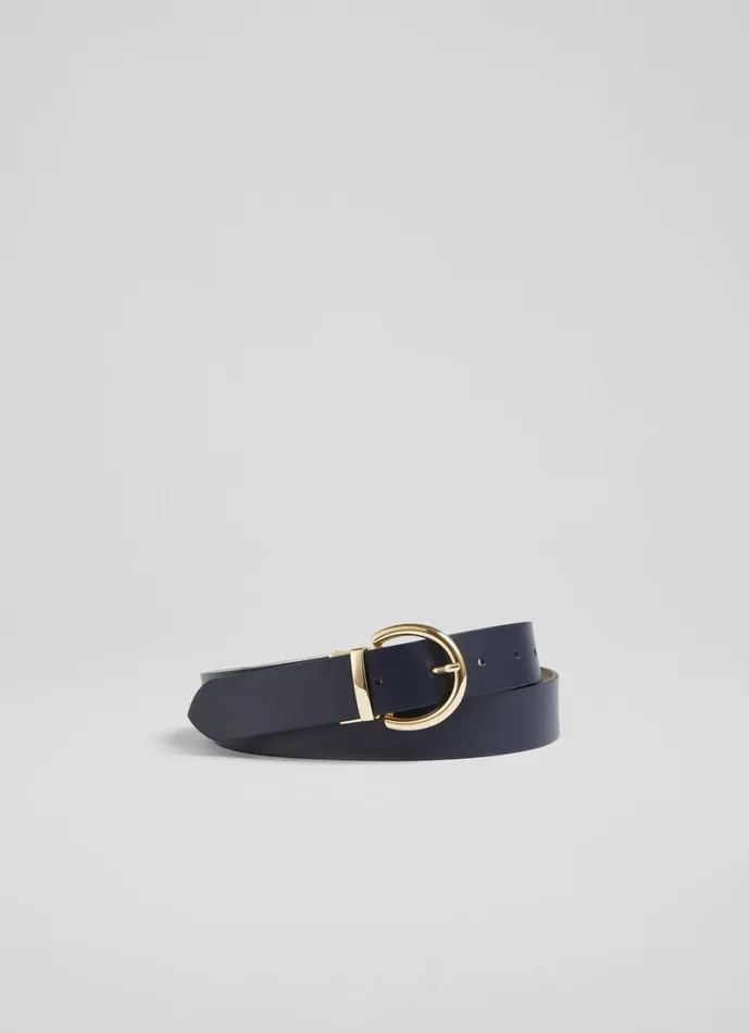 LKBennett Belts Women Odette Navy And Cream Leather Reversible Belt
