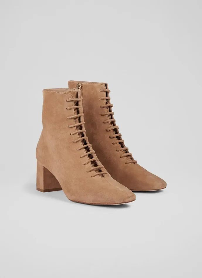 LKBennett Boots Women Arabella Tan Suede Lace Up Ankle Boots LKBennett Boots Women Arabella Tan Suede Lace Up Ankle Boots