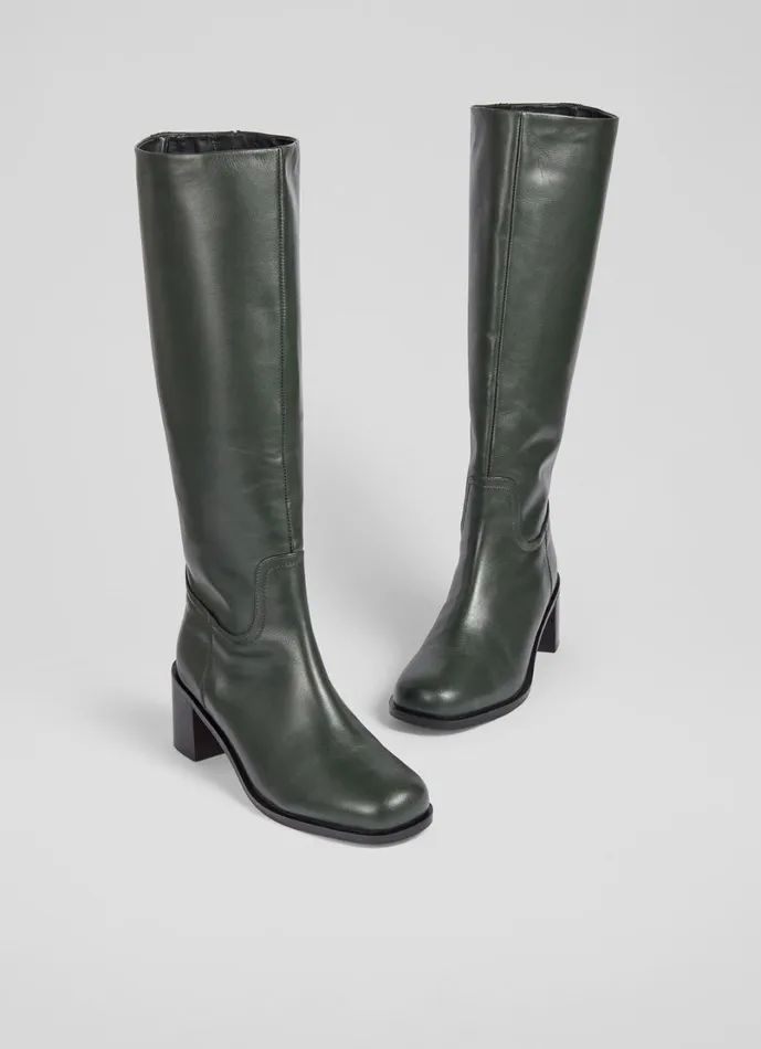 LKBennett Boots Women Claude Dark Green Block Heel Rounded Square Toe LKBennett Boots Women Claude Dark Green Block Heel Rounded Square Toe