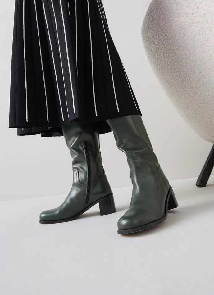 LKBennett Boots Women Claude Dark Green Block Heel Rounded Square Toe LKBennett Boots Women Claude Dark Green Block Heel Rounded Square Toe