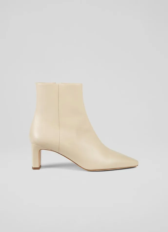 LKBennett Boots Women Margaux Sand Leather Blunt Toe Boots
