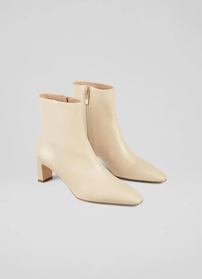 LKBennett Boots Women Margaux Sand Leather Blunt Toe Boots LKBennett Boots Women Margaux Sand Leather Blunt Toe Boots