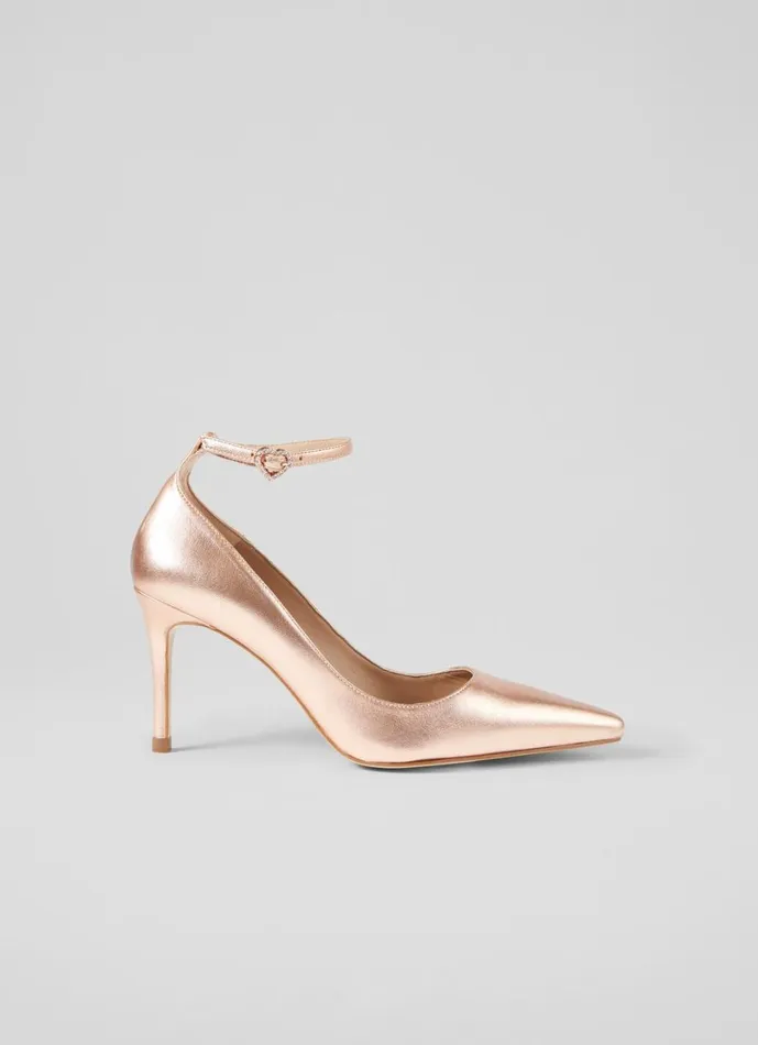 LKBennett Court Shoes Women Catelyn Copper Leather Ankle Strap Closed Courts