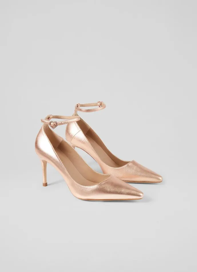 LKBennett Court Shoes Women Catelyn Copper Leather Ankle Strap Closed Courts LKBennett Court Shoes Women Catelyn Copper Leather Ankle Strap Closed Courts
