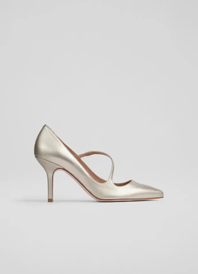 LKBennett Court Shoes Women Simone Metallic Leather Asymmetric Strap Courts
