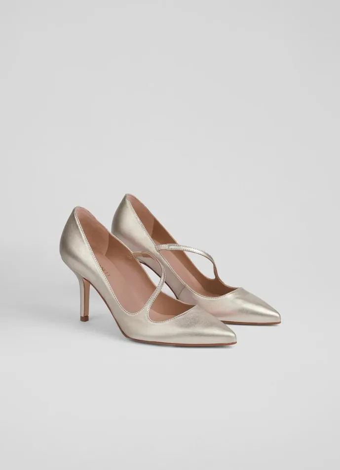 LKBennett Court Shoes Women Simone Metallic Leather Asymmetric Strap Courts LKBennett Court Shoes Women Simone Metallic Leather Asymmetric Strap Courts