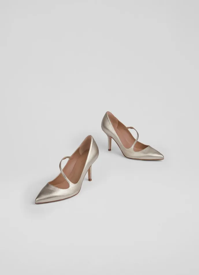 LKBennett Court Shoes Women Simone Metallic Leather Asymmetric Strap Courts LKBennett Court Shoes Women Simone Metallic Leather Asymmetric Strap Courts