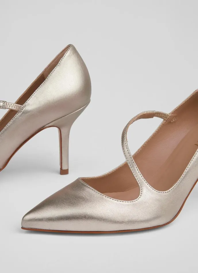 LKBennett Court Shoes Women Simone Metallic Leather Asymmetric Strap Courts LKBennett Court Shoes Women Simone Metallic Leather Asymmetric Strap Courts