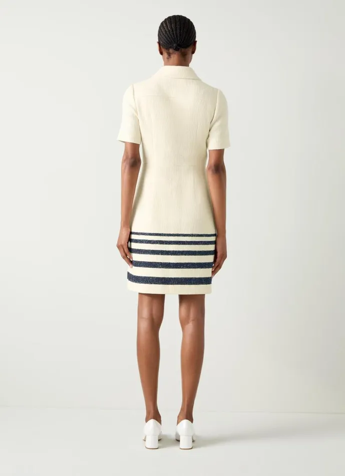 LKBennett Dresses Women Bellmer Cream and Spring Navy Stripe Placement Tweed Dress LKBennett Dresses Women Bellmer Cream and Spring Navy Stripe Placement Tweed Dress