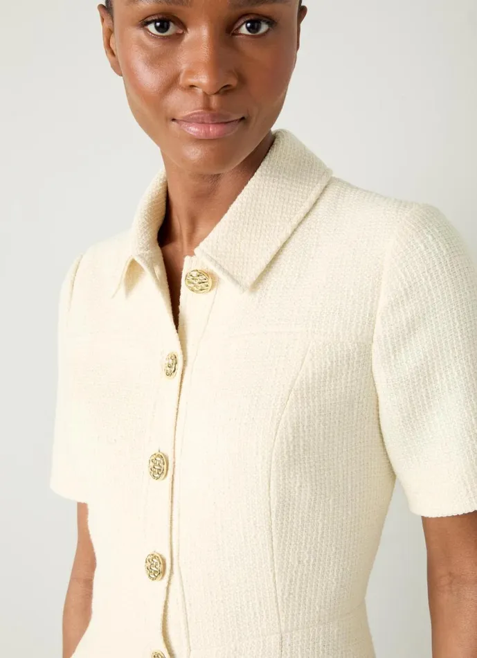 LKBennett Dresses Women Bellmer Cream and Spring Navy Stripe Placement Tweed Dress LKBennett Dresses Women Bellmer Cream and Spring Navy Stripe Placement Tweed Dress