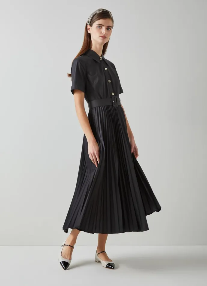 LKBennett Dresses Women Cally Black Pleated Shirt Dress