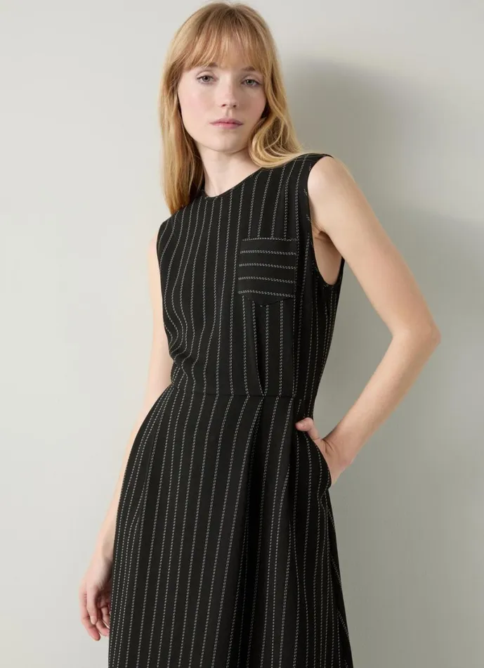 LKBennett Dresses Women Ellis Black andCream Pinstripe Sleeveless Dress