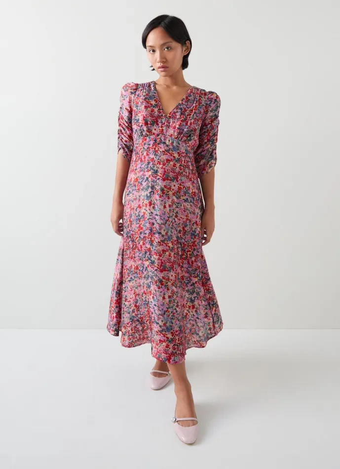 LKBennett Dresses Women Erin Petite Pink Multi Watercolour Floral Jacquard Dress LKBennett Dresses Women Erin Petite Pink Multi Watercolour Floral Jacquard Dress