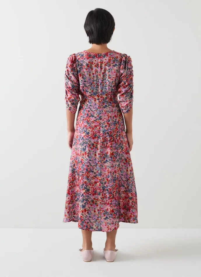 LKBennett Dresses Women Erin Petite Pink Multi Watercolour Floral Jacquard Dress LKBennett Dresses Women Erin Petite Pink Multi Watercolour Floral Jacquard Dress
