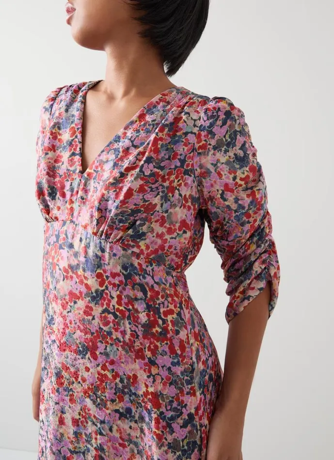 LKBennett Dresses Women Erin Petite Pink Multi Watercolour Floral Jacquard Dress LKBennett Dresses Women Erin Petite Pink Multi Watercolour Floral Jacquard Dress