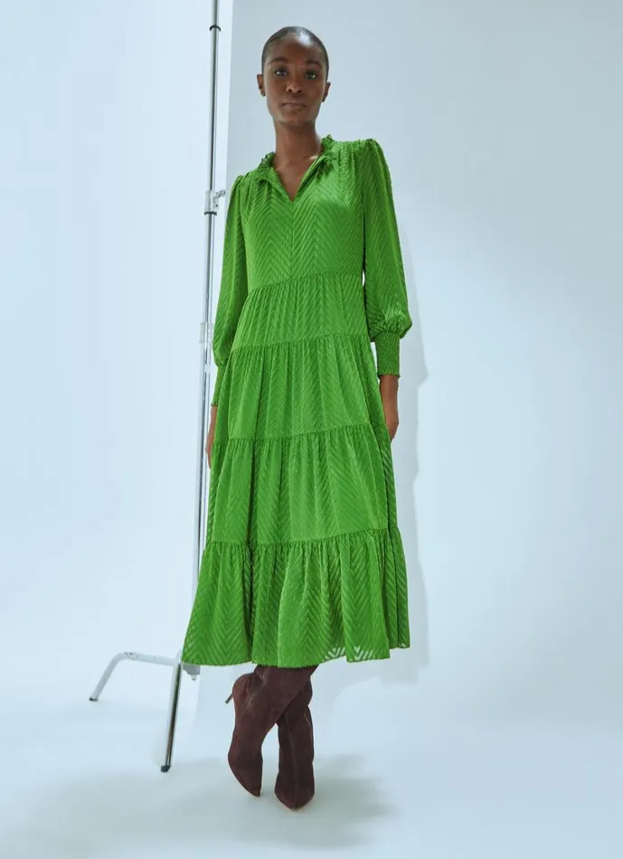 LKBennett Dresses Women Flora Bright Green Chevron Dress