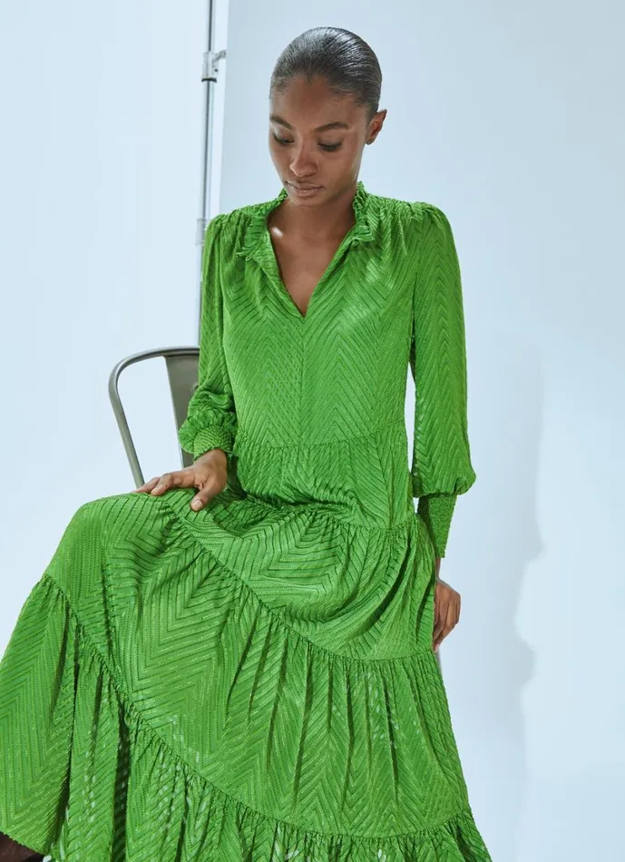 LKBennett Dresses Women Flora Bright Green Chevron Dress LKBennett Dresses Women Flora Bright Green Chevron Dress