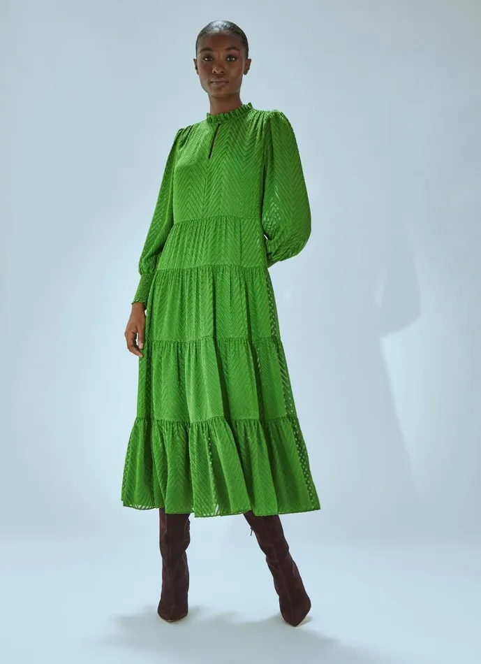 LKBennett Dresses Women Flora Bright Green Chevron Dress LKBennett Dresses Women Flora Bright Green Chevron Dress