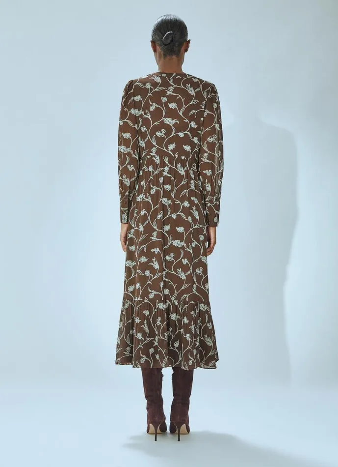 LKBennett Dresses Women Lucian Chocolate and Birch Tiered Dress LKBennett Dresses Women Lucian Chocolate and Birch Tiered Dress