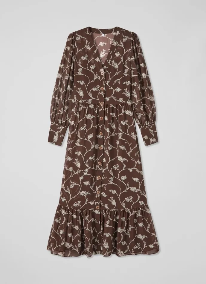 LKBennett Dresses Women Lucian Chocolate and Birch Tiered Dress LKBennett Dresses Women Lucian Chocolate and Birch Tiered Dress