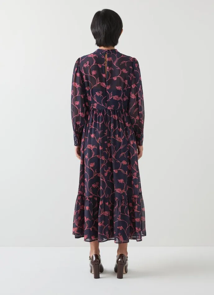 LKBennett Dresses Women Selina Petite Spring Navy and Bright Pink Print Dress LKBennett Dresses Women Selina Petite Spring Navy and Bright Pink Print Dress