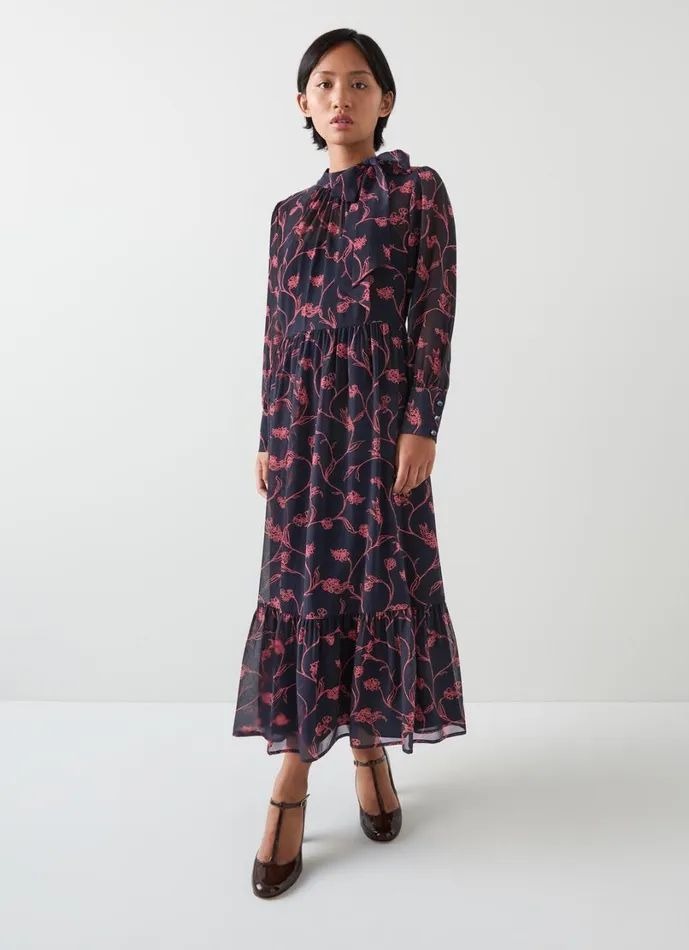 LKBennett Dresses Women Selina Petite Spring Navy and Bright Pink Print Dress LKBennett Dresses Women Selina Petite Spring Navy and Bright Pink Print Dress
