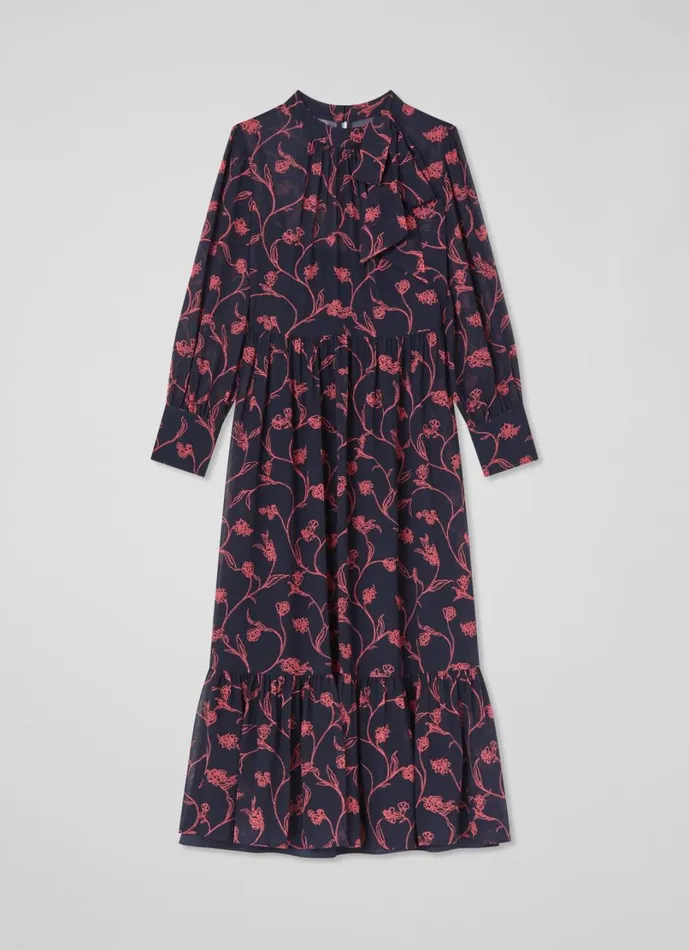 LKBennett Dresses Women Selina Petite Spring Navy and Bright Pink Print Dress LKBennett Dresses Women Selina Petite Spring Navy and Bright Pink Print Dress