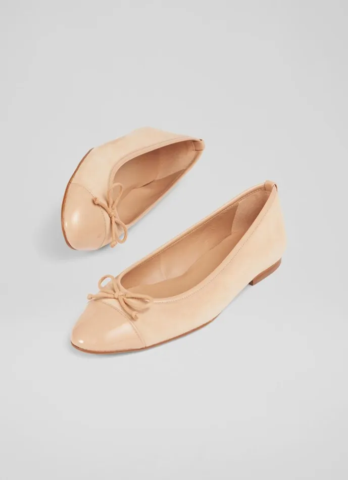 LKBennett Flats Women Kara Beige Suede And Patent Toe Cap Ballet Flats LKBennett Flats Women Kara Beige Suede And Patent Toe Cap Ballet Flats