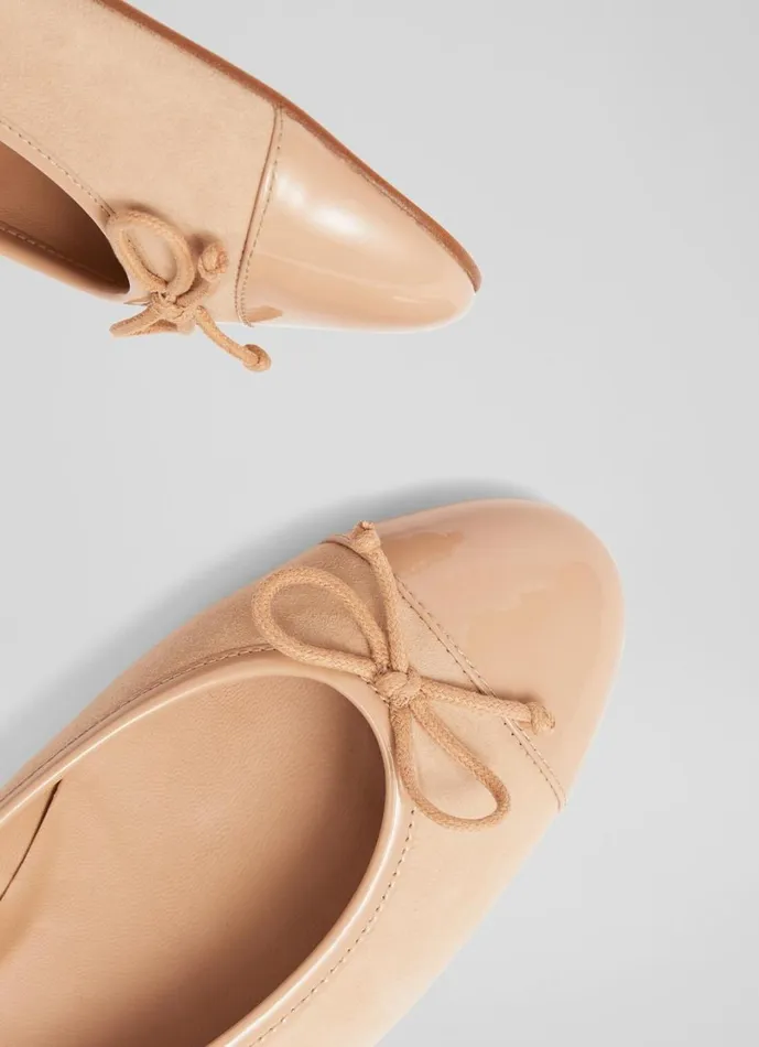 LKBennett Flats Women Kara Beige Suede And Patent Toe Cap Ballet Flats LKBennett Flats Women Kara Beige Suede And Patent Toe Cap Ballet Flats