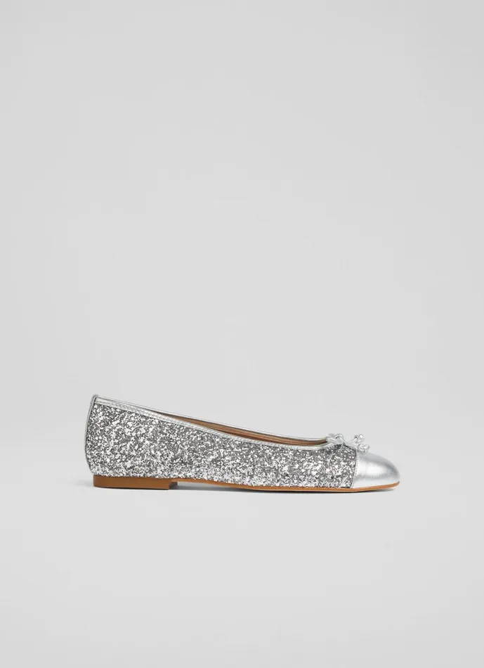 LKBennett Flats Women Kara Silver Bow Ballerina Flat