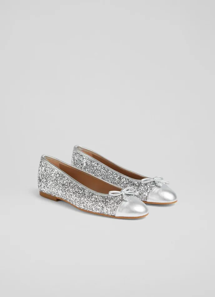 LKBennett Flats Women Kara Silver Bow Ballerina Flat LKBennett Flats Women Kara Silver Bow Ballerina Flat
