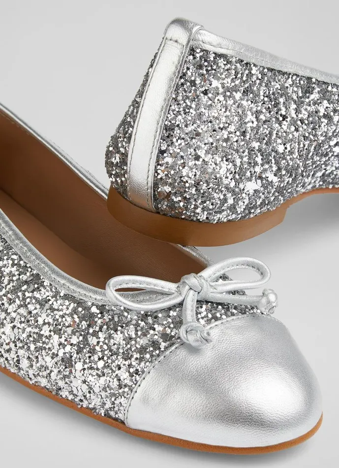 LKBennett Flats Women Kara Silver Bow Ballerina Flat LKBennett Flats Women Kara Silver Bow Ballerina Flat