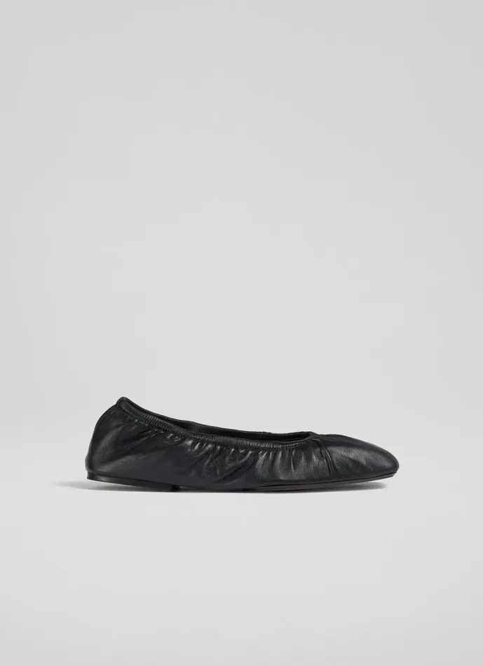 LKBennett Flats Women Tayla Black Leather Folded Ballerina Flats