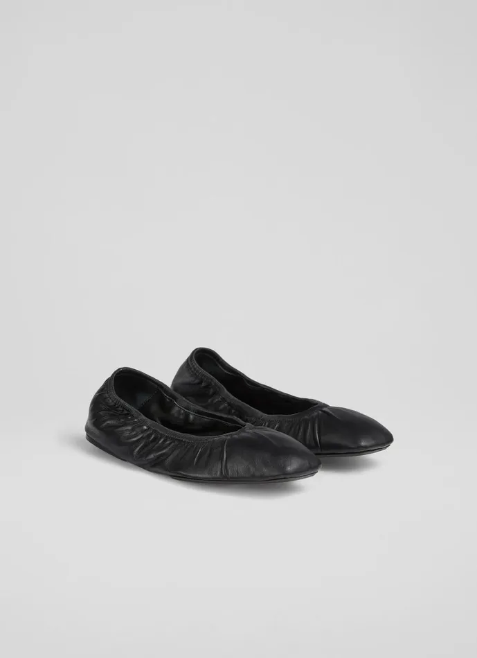 LKBennett Flats Women Tayla Black Leather Folded Ballerina Flats LKBennett Flats Women Tayla Black Leather Folded Ballerina Flats
